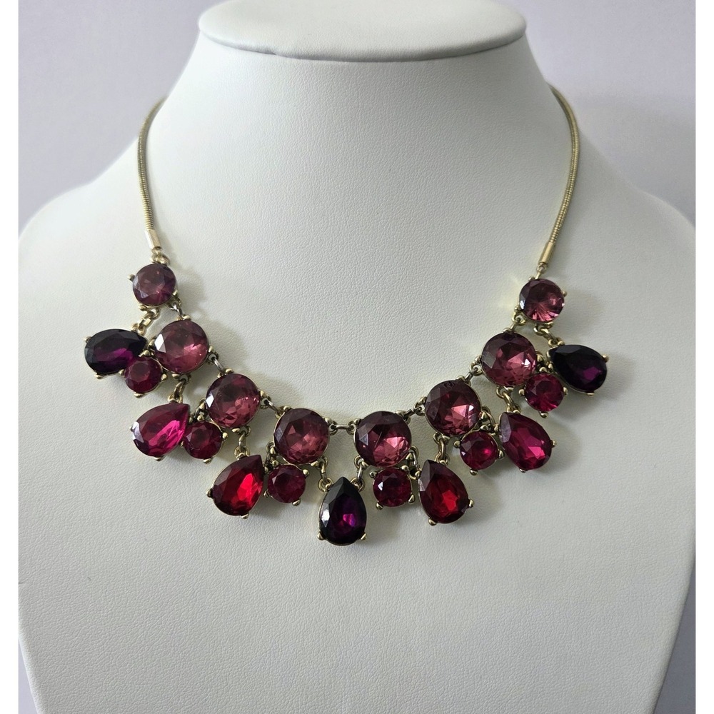 Nine West Ruby Red Rhinestone Faux Gem Teardrop Gold Tone Rope 16" Necklace